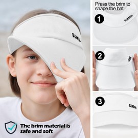 Sukeen Quick-Drying Sun Cap Women's Visor Cap Children, UV Protection Sun Shield Visor 5-12 Years Girls Boys Cool Elastic Visor with Sweat-Absorbing, Breathable Sweatband, White
