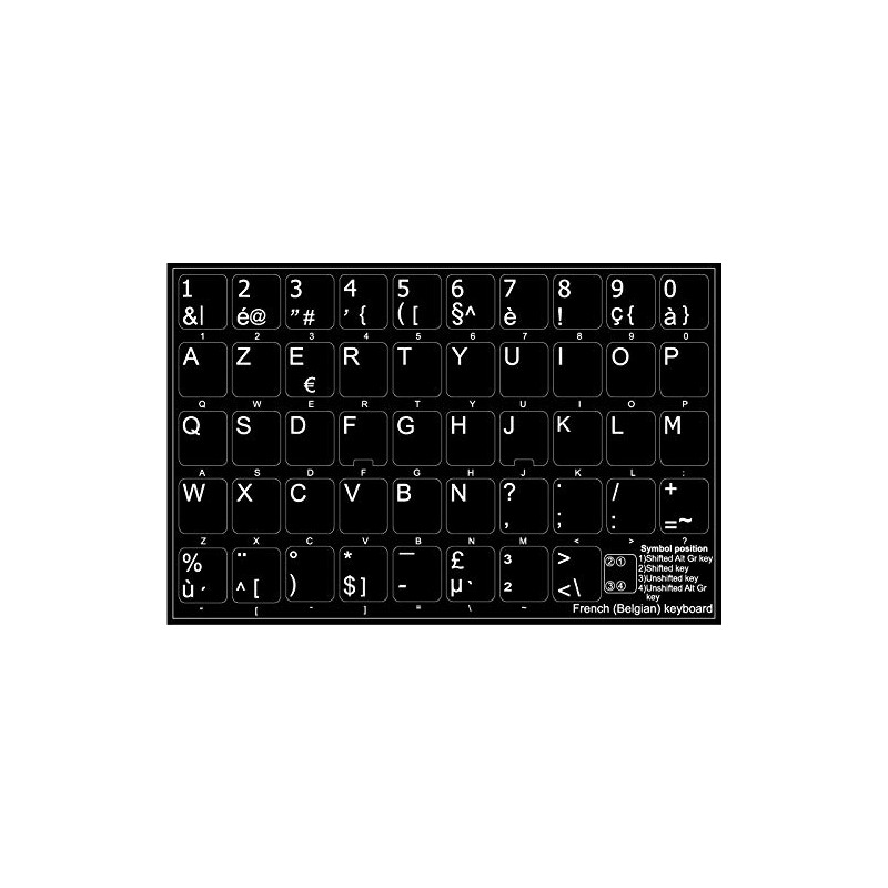 French Belgian Non-Transparent Keyboard Stickers ON Black Background for Laptop,