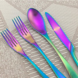 Uniturcky Rainbow Silverware Set, 24-Piece Stainless Steel Flatware Set Service for 4, Tableware Cutlery Set for Home and Restaurant, Knives Forks Spoons, Matte Finish, Dishwasher Safe (Rainbow)