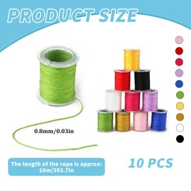 10 Rolls 0.8mm Nylon Beading Thread Cord, Colored Set Satin Cord Chinese Knotting Cord Macrame Beading String Silky Nylon Thread Bracelet String for DIY Necklace Bracelet Craft Jewellery Making