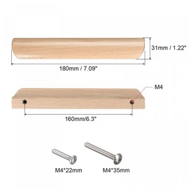 sourcing map Wood Pull Handles, 7.1" 6Pcs Wooden Drawer Unfinished Knobs Pulls for Kitchen Furniture Drawer Wardrobe Cupboard with Screws
