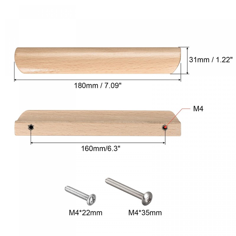 sourcing map Wood Pull Handles, 7.1" 6Pcs Wooden Drawer Unfinished