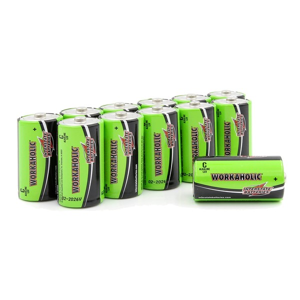 Interstate Batteries C Cell Alkaline Battery (12 Pack) All-Purpose 1.5V High Performance Batteries - Workaholic (DRY0080)