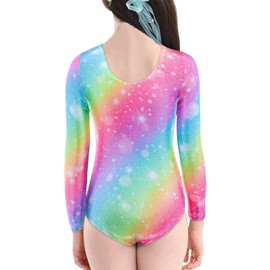XiaoMoSha Gymnastics Leotards for Girls Long Sleeve Dance Leotard Sparkle Ballet Dancewear for Little Girls,Rainbow,9-10 Years