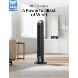 Dreo Tower Fan for Bedroom, 90° Oscillating Fans that Blow Cold Air, 5 Speeds, 4 Modes with 26ft/s Velocity, 12H & 28dB Quiet Timer, Remote, Touch, 40" Standing Floor Fan for Home Office, Black