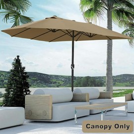 GLDDFDG Patio Umbrella Replacement Canopy 12 Ribs for 15'X9' Double Sided Patio Umbrella - Outdoor Market Umbrella Top Waterproof for Deck, Market, Backyard (Canopy Only),Khaki