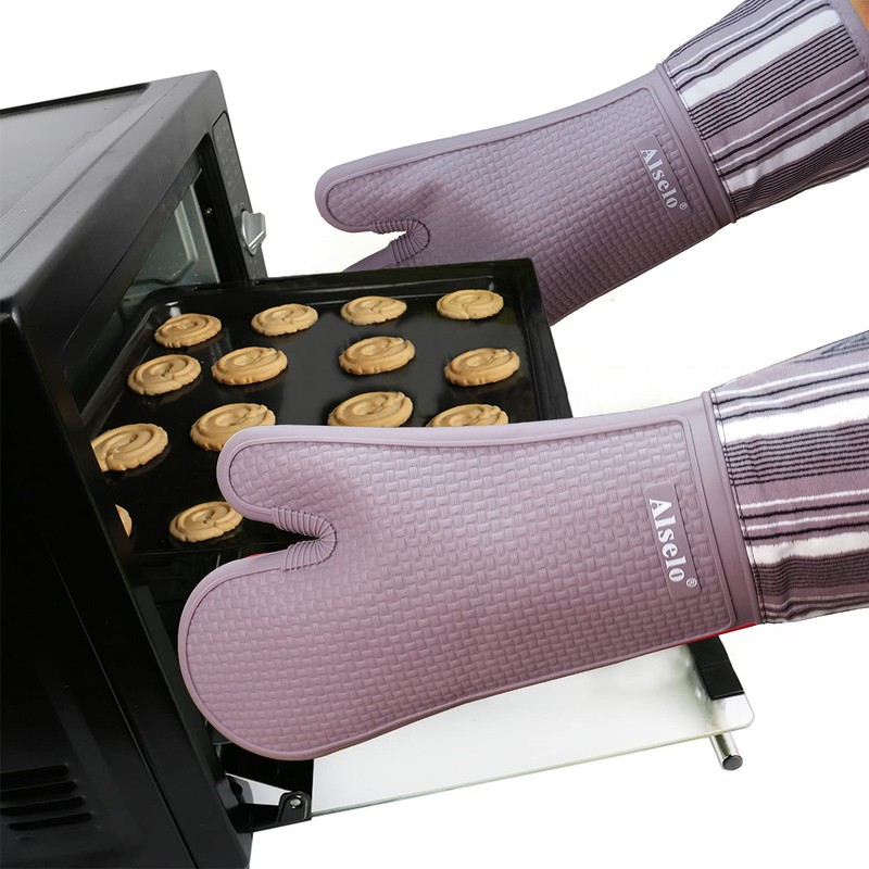 Alselo Silicone Oven Mitts Heat Resistant 550 Degree Extra Long
