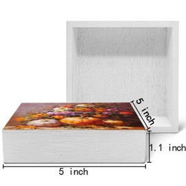 SRADMO Fall Desk Decor, Farmhouse Maximalist Floral Autumn Pumpkin Wood Box Sign Desk Decor, Retro Harvest Fall Pumpkin Theme Wooden Block Box Sign Decoration for Home Office Shelf Table