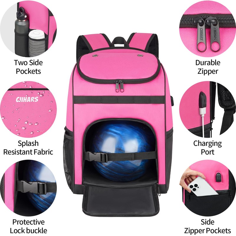 Ciihars Single Bowling Ball Bag Backpack with Shoe Bag Up
