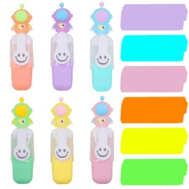 Sugeru 6 pieces mini highlighter set with cartoon pen cap, marker, luminous pens, Kawaii school supplies, highlighter pen, school accessories, funny glitter pens for girls and boys (astronaut)