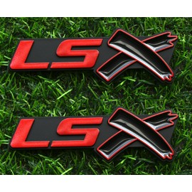 2Pcs LSX Side Rear Lid Boot Trunk 3D Emblem Badge Replacement for Chevy Camaro Corvette (Black Red)