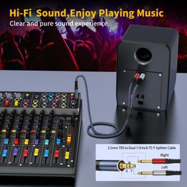 1/8 Stereo to Dual 1/4 Mono Cable 25ft,TAISUSAN 3.5mm to Dual 1/4 Cable, 1/8 inch TRS Stereo to Dual 1/4 inch Y Splitter for Smartphone,Tablet,Computer,CD Player,Speakers and Home Systems Amplifier