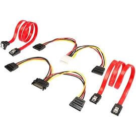 Poppstar – 2x SATA 3 Data Cable (Red, 50 cm, Female Right Angled, on), 1x 16 cm SATA Power Y Cable, 1x 16 cm (Connector MOLEX to 2x SATA Power Y Cable)