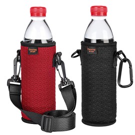 Desing Wish Portable 16.9 oz Plastic Bottles Insulators Sleeves 16 17 18 oz Beverage Bottle/Can Sleeves Holder with Shoulder Strap Plastic Bottle Sleeves Coolers 2 PCS (Black/Red)