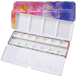 HAUSTGO Portable Empty Watercolor Palette Tin with 12 Full Pans, Metal Watercolor Mixing Palette with Lid and Paint Tray for Artists, Travel, and Plein Air Painting
