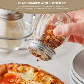 OCS Parts 3.5-Inch Glass Shakers with Chrome Plated Slotted Lids | 2-Pack | Grated Cheese, Chili and Red Pepper Shaker for Home Kitchens, Delis, Restauarants, and Pizza Parlors