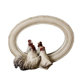 Your Heart's Delight by Audrey's 8RS975 Rooster and Hen Decorative Off White 7.75 x 6 Resin, Glass Peeking Mirror