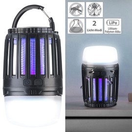 Exbuster Mückenlicht Camping: 2in1-UV-Insektenvernichter und Camping-Laterne mit Akku, dimmbar, USB (Insektenlampe Camping, Mücken-Lampe, Insektenabwehr)