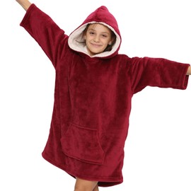 A2Z 4 Kids Girls Boys Oversized Hoodie Snuggle Blanket Super Soft Warm Fleece Kangaroo Pocket Red