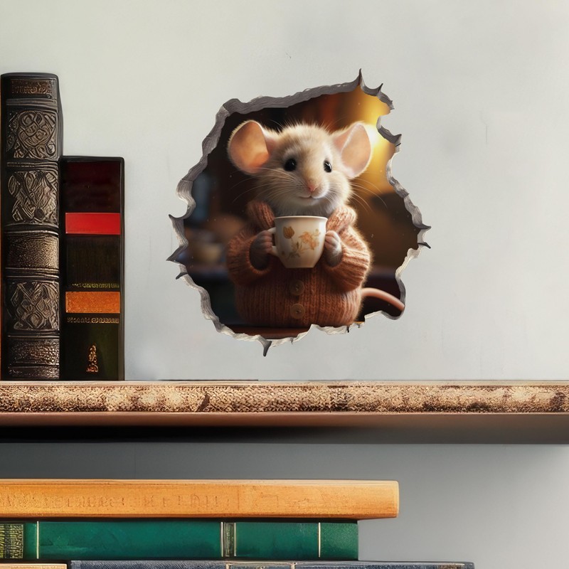Coffee Lover Mouse Wall Hole Decal - Mouse Wall Sticker