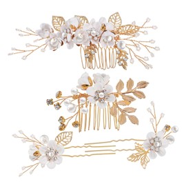 VICASKY 1set Flower Hair Combs and Rhinestone Hairpins Set U-shaped Hair Accessories for Brides and Floral Design for Weddings and Special Events