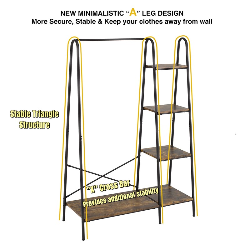 Finnhomy Rustic Clothes Rack, Clothing Rack for Hanging Clothes Heavy