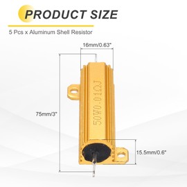 sourcing map 5pcs 50W 0.01 Ohm 5% Aluminum Housing Case Resistor, Wirewound Resistors Screw Tap Chassis Mounted, Gold