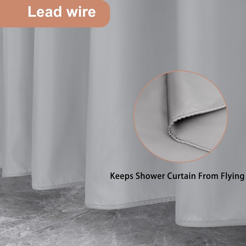 UFRIDAY Grey Fabric Extra Long Shower Curtain Liner 72 x