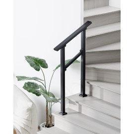 KYBOLT Outdoor Handrail, 1-2 Step Stair Handrail, Deck Staircase Handrails with Adjustable Height, Outdoor Handrail Banisters- DIY Installation Kit (Black)