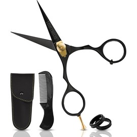 Charlemagne Hand-Forged Japanese Steel Hair, Beard & Mustache Scissors - 5.5 Inch (Black), Cut Trim Groom Facial Hair - Mustache Grooming Kit For Men