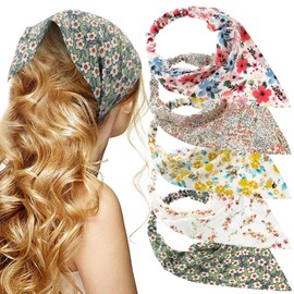 TOBATOBA Floral Hair Scarf Headband 5 Pcs Hair Bandanas for Women Bandana Headband Chiffon Boho Headbands for Women Elastic Head Bandana Floral Bandana Headbands for Women Girls Hair Accessories