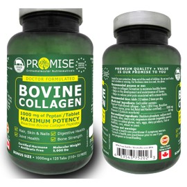 125 tabs Promise Bovine Collagen, 1000mg of Peptan per tablet, Better Absorption, Maximum Potency, Bioactive Bovine Collagen Peptides Protein, (110+15 tabs FREE)