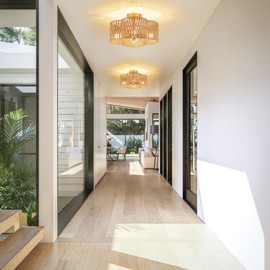 SYTPPLAN Rattan Light Fixtures Ceiling Mount, 4-Light Boho Semi Flush Mount Ceiling Light with Hand-Woven Shade, Wicker Light Fixture for Kitchen Hallway Bedroom Entryway