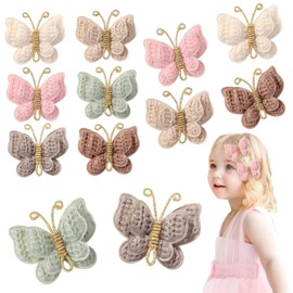 Xinghonyac 12 Pcs Butterfly Hair Clips, Soft Wool Barrettes for Girls, Handmade Butterfly Flower Hair Accessories for Thin & Thick Hair, Bow-Adorned Barrettes