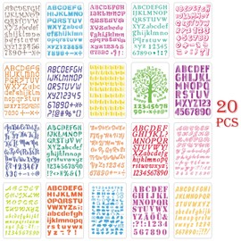 Qpout 20 Pack Letter and Number Stencils, Reusable Plastic Alphabet Stencils Journal Supplies Templates for Drawing Scrapbooking DIY Card Wall Notebook Drawing Craft Templates