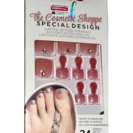 KISS Special Design Pink Glittery Glue-On Pedicure Toenails New x 1 Pack