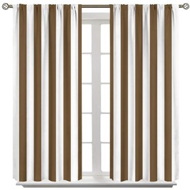 ZhiRain - Cortinas de rayas marrones y blancas verticales a rayas geométricas modernas, estilo rústico chic con bolsillo para barra para dormitorio, sala de estar, cortinas para ventanas, juego de 2