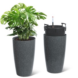 22" Tall Round Planter Set of 2, Self Watering Pots for Indoor Plants, Large Flower Pot Outdoor with Built-in Drainage and a Water Level Monitor, for Patio, Porch, Living Room, or Home Office