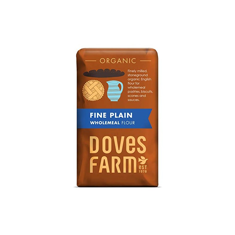 Doves Farm Organic Fine Plain Wholemeal Flour Stoneground 1kg (Pack