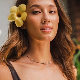 Lotus and Luna 2MM Master Healer Energy Chakra Healing Dainty Necklace with Real Stones Jade, Pearl, Rose Quartz, Amethyst, Moonston (Yellow Gold, Master Healer)