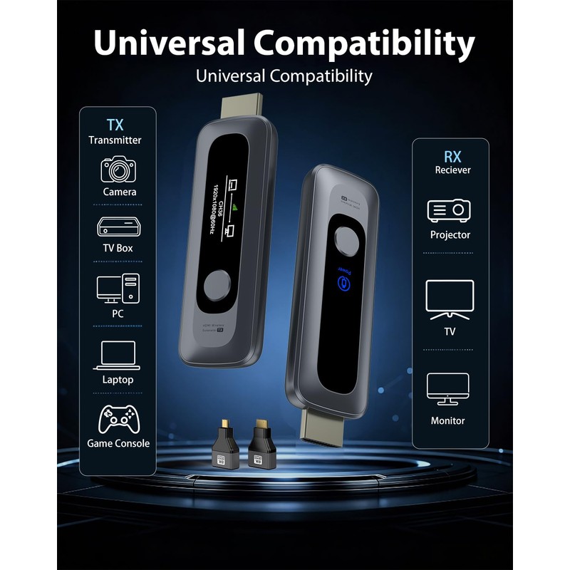 Wireless HDMI Transmitter and Receiver, 2.4G/5G Dual Band HDMI Wireless