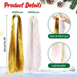 Lyrow 20000 Strands 20" Christmas Tinsel Icicle Strand Garlands Iridescent Xmas Tree Tinsel Strands Christmas Tree Decoration Holiday Birthday Supplies(Gold, White)