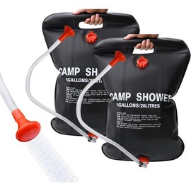 Solar Shower Bag, 1/2/4 Pack 5 Gallons/20L Camping Shower Bag, Portable Shower Bag with Removable Hose and On-Off Switchable Shower Head for Camping Beach Swimming Outdoor Traveling - Color: 2 Pack Black