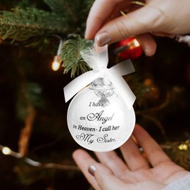 Christmas Memorial Feather Ball Angel Ornament I Have an Angel in Heaven I Call Her Aunt Family Memorial Loss of Loved One Hanging Pendant Xmas Tree Décor