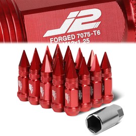 20Pcs M12 x 1.25 7075-T6 Aluminum 80mm Spiked Cap Lug Nut with Socket Adapter, Red