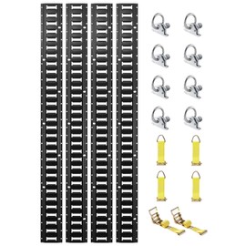 VEVOR E Track Rail Kit, 18PCS 5' E-Tracks Set Includes 4 Steel Rails & 8 O-Ring Anchors & 4 Tie-Offs with D-Ring & 2 Ratchet Straps, Heavy-Duty 2000lbs E-Track for Cargo Motorcycles Bikes