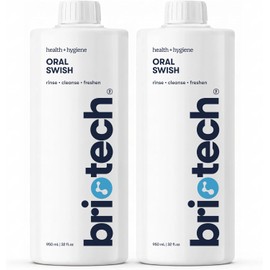 BRIOTECH Oral Swish, Hypochlorous Acid Mouthwash Rinse, Gentle Oral Care Hygiene, Fight Bad Breath, Support Against Plaque, Gum Irritation & Tender Gums, Alcohol & Fluoride Free, 32 fl oz (2 Pack)