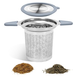Tea Infuser for Loose Leaf Tea, Extra Fine 304 Stainless Steel Tea Strainer Stepper with Heat-Resistant Silicone Handles and Lid, Large Capacity Tea Basket Filter for Mug, Cup (Silver)