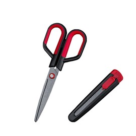 Leize Teflon Coating Non Stick Shears with Knife Cap, Multi-functional Portable Craft Scissors for Home & Office, Art & DIY (Red)