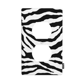Pznen Zebra Duplex Receptacle Outlet Wall Plate Animal Skin Texture Black And White Striped Light Switch Cover Plate, Standard Size 1-Gang Wallplate Outlet Covers 4.5" x 2.76"